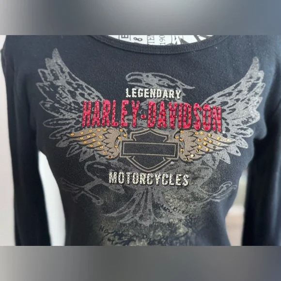 Harley Davidson Bling Rhinestone Eagle Biker Moto Top Thunder 2005 Women’s S - Picture 2 of 8